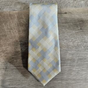 Lauren Ralph Lauren Mens Tie Necktie Yellow Plaid Silk Dress Suit Tie EUC 3"